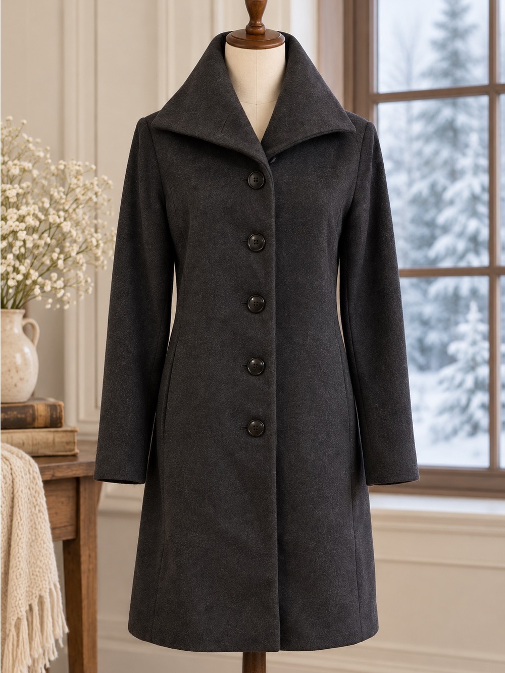 Suzy Shier Black Wool Blend High Collar Statement Coat Jacket